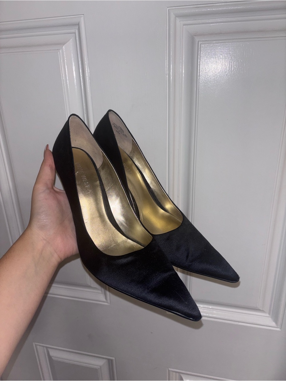 Satin Black Pointed Toe Nine West Pumps